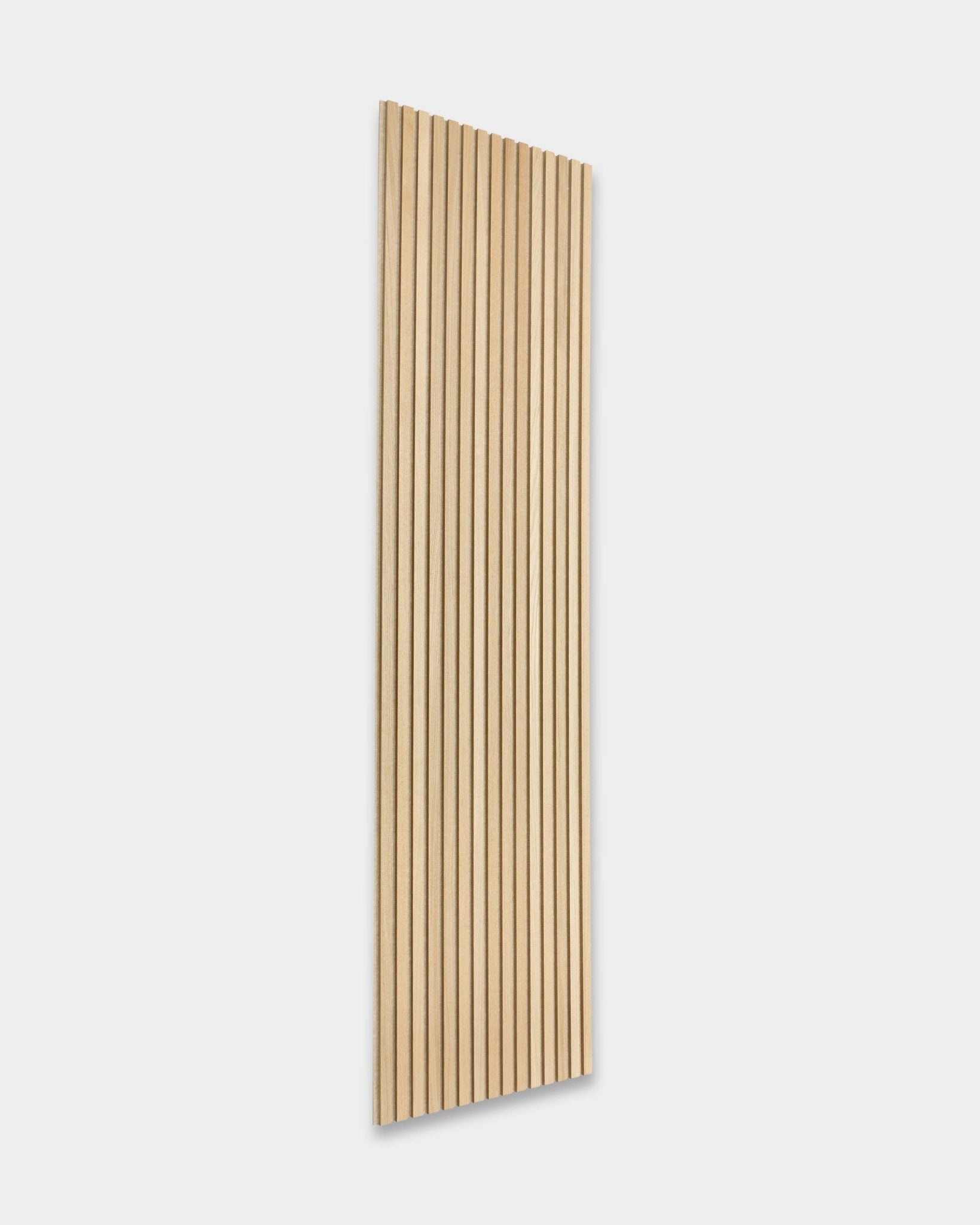 Akupanel Classic Oak acoustic panel by WoodUpp, 300 x 60 cm, features Nordic vertical slats and a minimalist Scandinavian design on a white background.